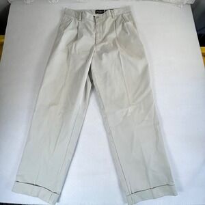 Eddie Bauer Mens 34x32 Khaki Chino Pants Pleated Wrinkle Resistant Classic 0426